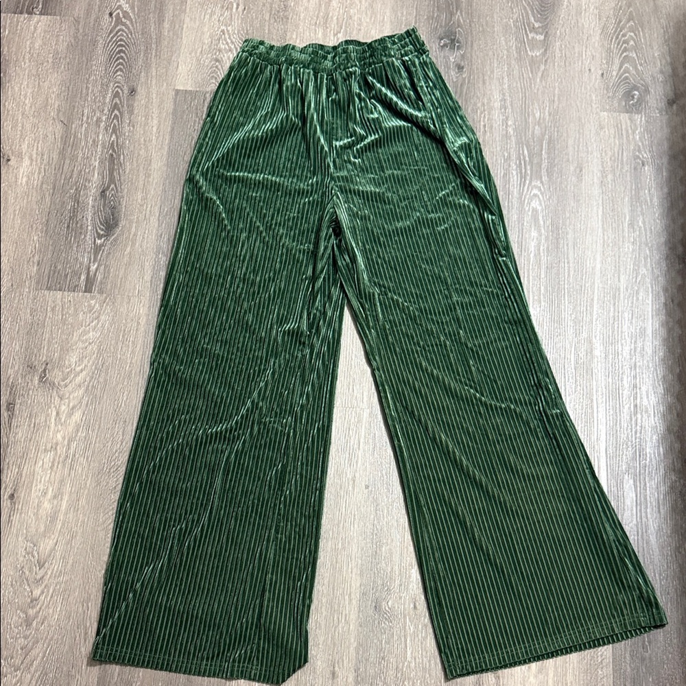 Green Velvet Wide-Leg Pants